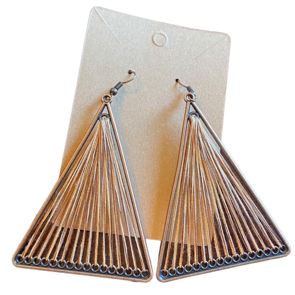 Bohemian Style Threaded Triangle Drop Earrings - image 1